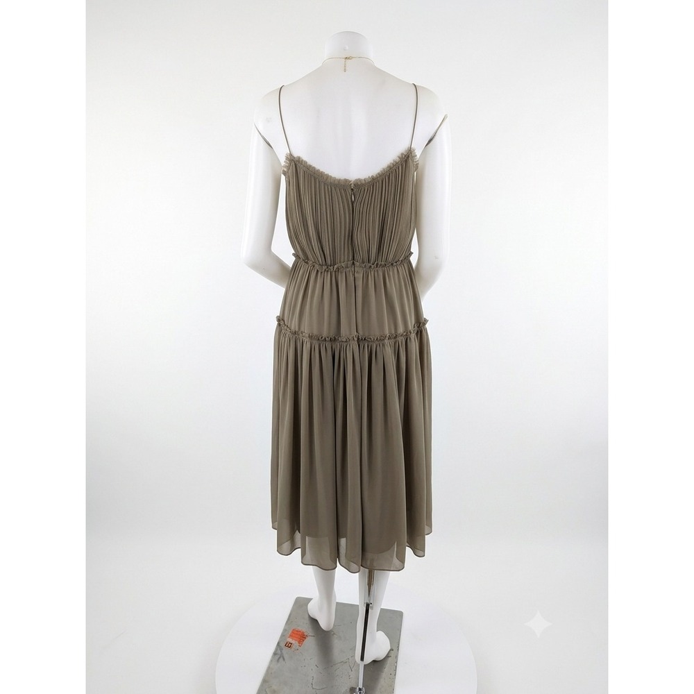 Banana Republic Pleated Open Back Tiered Midi Dress Olive Green Size 20 - Picture 5 of 10